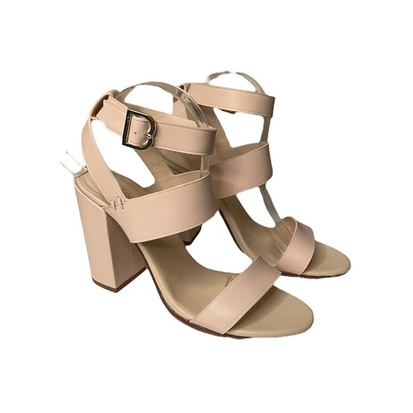 Brooks Brothers Cream Strappy Chunky Leather High Heel Sandals Size 9.5 - Picture 5 of 11